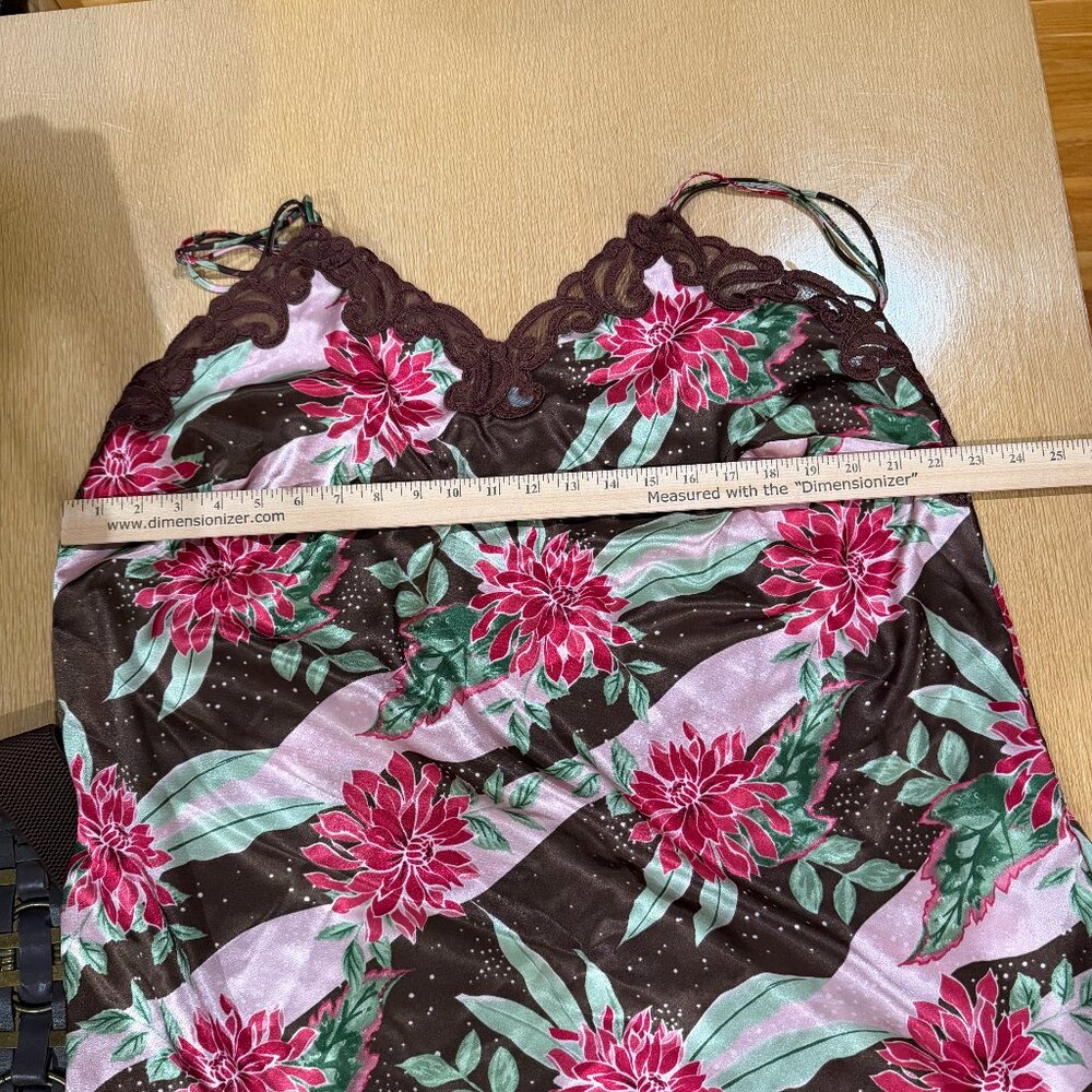 Slip Dress Satin Brown Pink Green Flowers Lace coquette NWOT streetwear 1X Plus - Picture 7 of 12